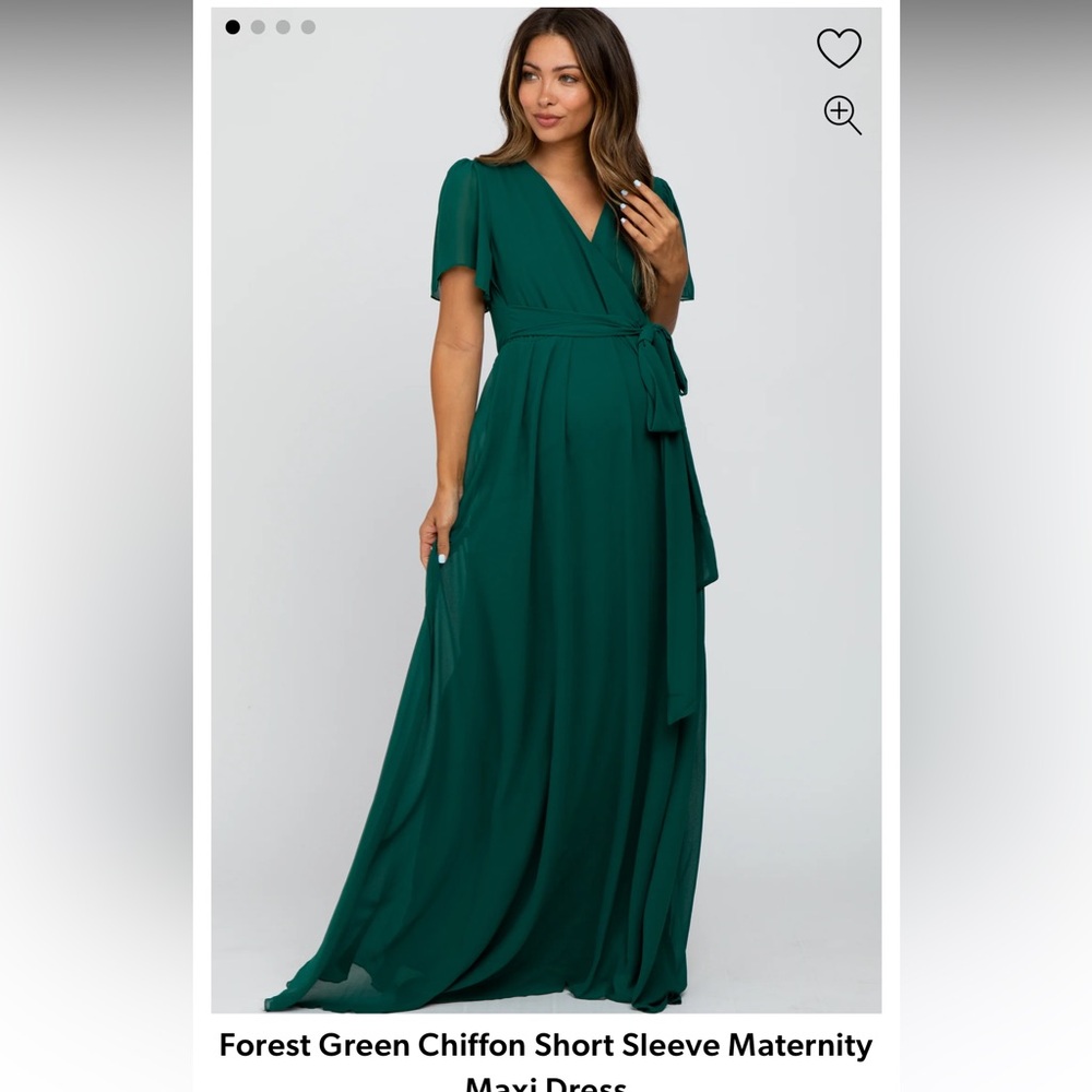 Pink Blush Forest Green Chiffon Short Sleeve Maternity Maxi Dress